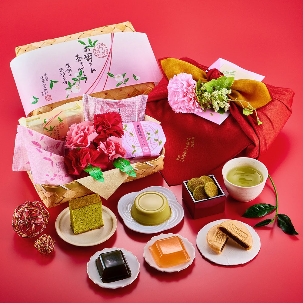 完売間近】摘みたて新茶入り 花咲く竹かごセット2026【翌日お届け可