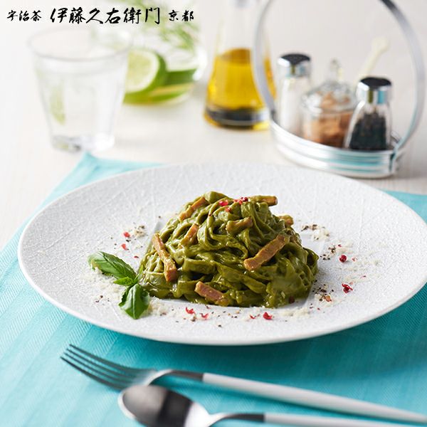 宇治抹茶フェットチーネとカルボナーラのセット(2人前) § 抹茶をパスタで味わう 京都 宇治 抹茶 パスタ ソース デュラム小麦 090809 ...