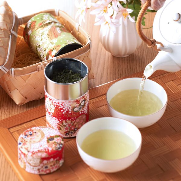 茶缶と2種の宇治茶の竹かごセット【送料込み】 § 数量限定 宇治煎茶